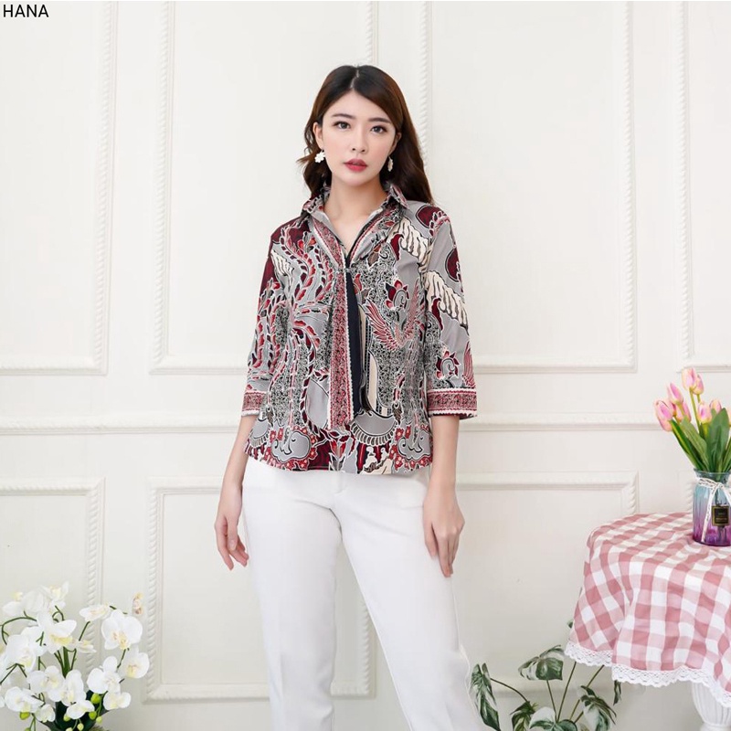 Evercloth Hana Blouse Wanita Atasan Wanita Blouse Batik Wanita Atasan