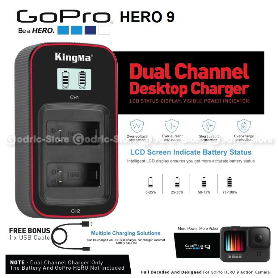 KingMa GoPro HERO 9 / 10 Black LCD Dual Dekstop Charger