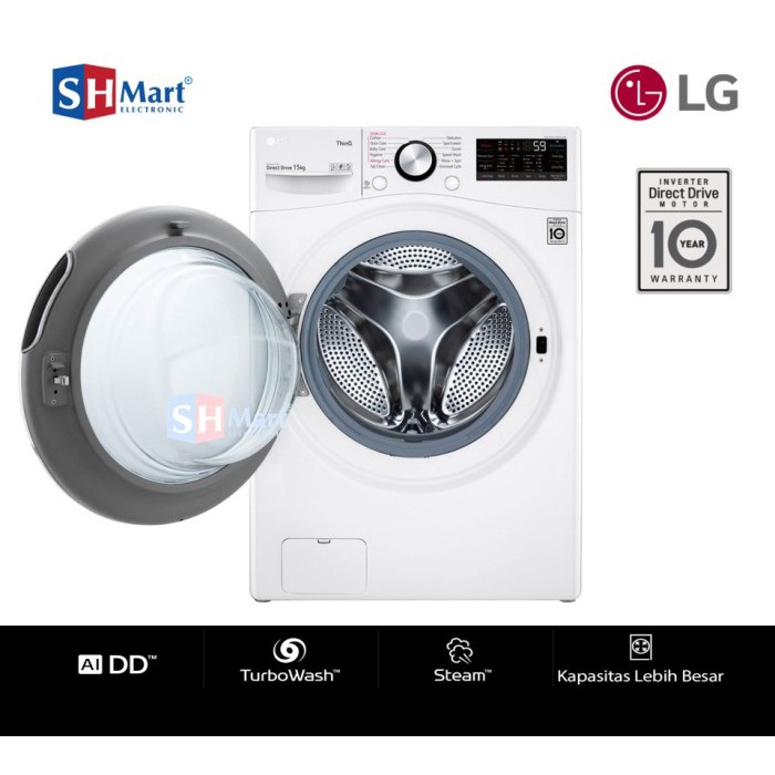 MESIN CUCI LG FRONT LOADING 15 KG F2515STGW / F2515STGB INVERTER + DRYER + STEAM + WIFI GARANSI RESMI ( MEDAN )