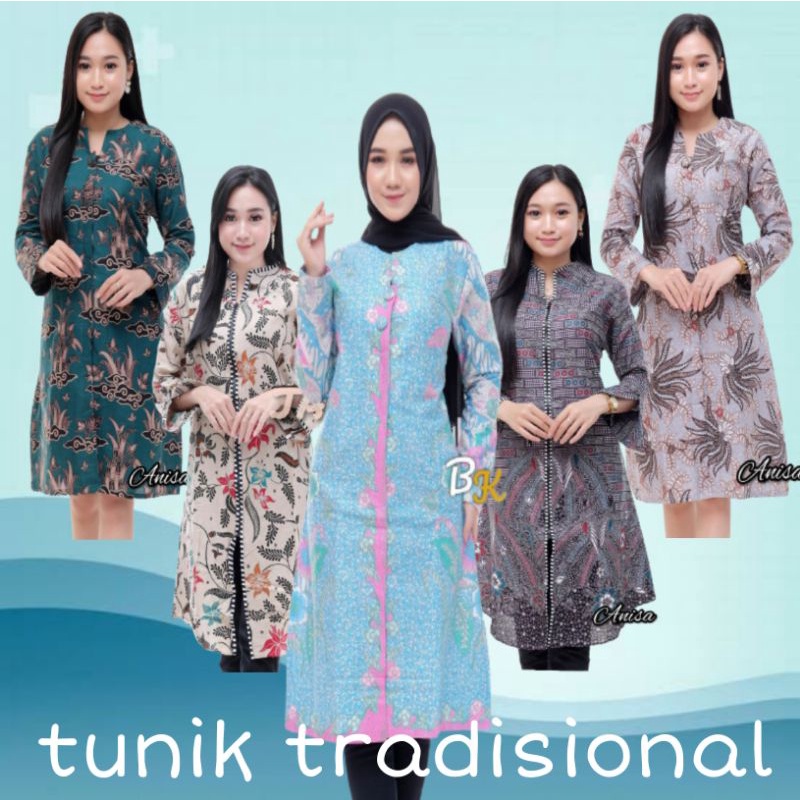 Tunik Batik Wanita Modern Terbaru JUMBO M L XL XXL Atasan Batik Wanita Seragam Murah-3