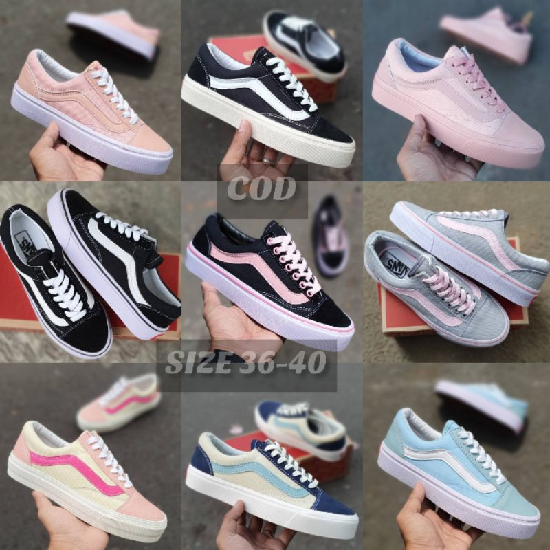 Vans Oldskool Wanita. Vans Peach, Vans Hitam Pink, Vans Cream, Vans Ukuran 36-40. Grade Ori