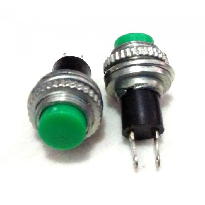 Tombol Push Button Switch Push On Reset 10mm Hijau Non Latching