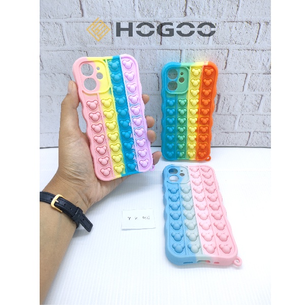 HOGOO CASE POP IT SILICONE IPHONE 12 MINI  - CASE PENGHILANG STRESS PUSH IT BUBBLE CASE RAINBOW