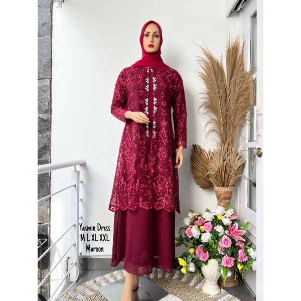 Aks / Gamis Yasmin Dress Premium / Dress Kondangan Dress / Gamis Brokat Tulle Safto / Gamis Kekinian