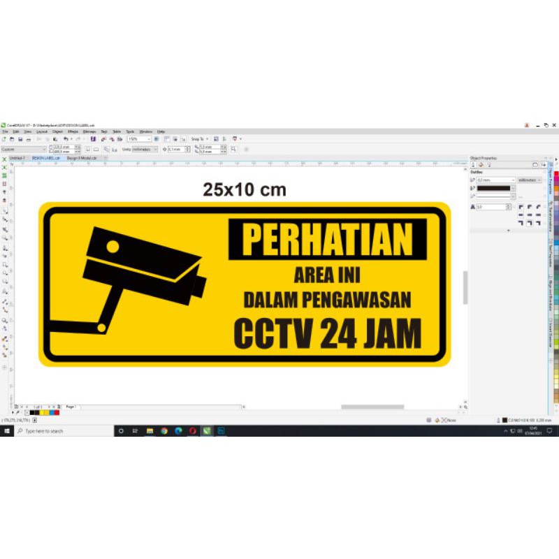 Sticker Stiker Label CCTV ukuran 25 cm x 10 cm Bahan Vinyl Anti Air AREA INI PENGAWASAN CCTV 24 JAM