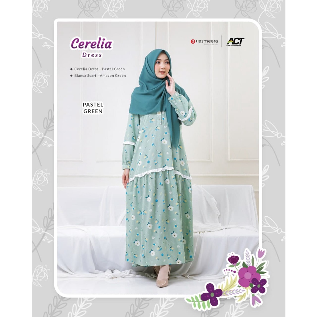 Yasmeera Cerelia Dress - Gamis Wanita Katun - Pastel Green