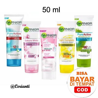 Garnier Light Complete/ Sakura White / Pure Active/ Sensitive Foam 50 ml_Pembersih Wajah_Cerianti