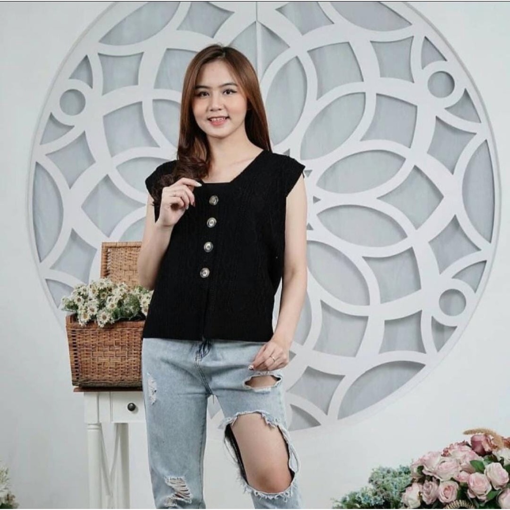 141 BAJU SWEATER rompi rajut  WANITA  V neck  4 kancing / Sweater Rajut Wanita / Outer Wanita / Blou