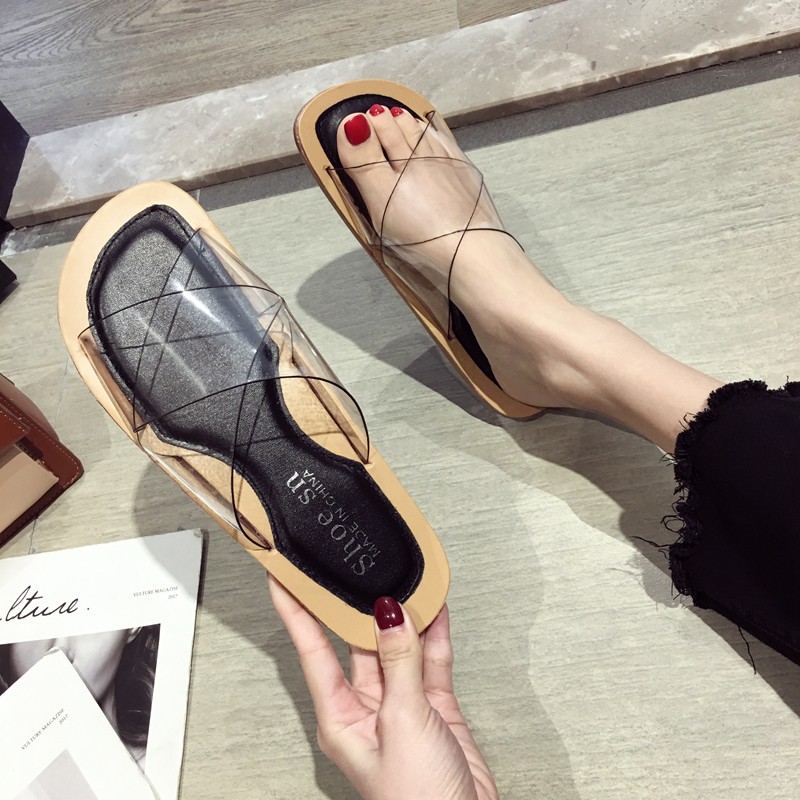 Sandal Wanita Lucu Ins2019 Musim Panas Paragraf Transparan Lintas Kata Sandal Fashion Korea Memakai I 130191566 2125302949