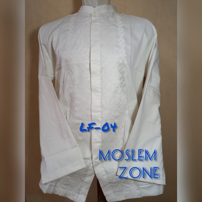 Baju Koko Putih Bordir Al-Luthfi Lengan Panjang - Putih, S