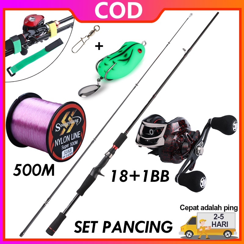 Sougayilang Set Pancing 2 Bagian 1.8M-2.1M Fishing Rod dan 18 + 1BB Fishing Reel Set Casting Rod Reel Umpan Line Full Combo Joran Pancing pancingan set lengkap