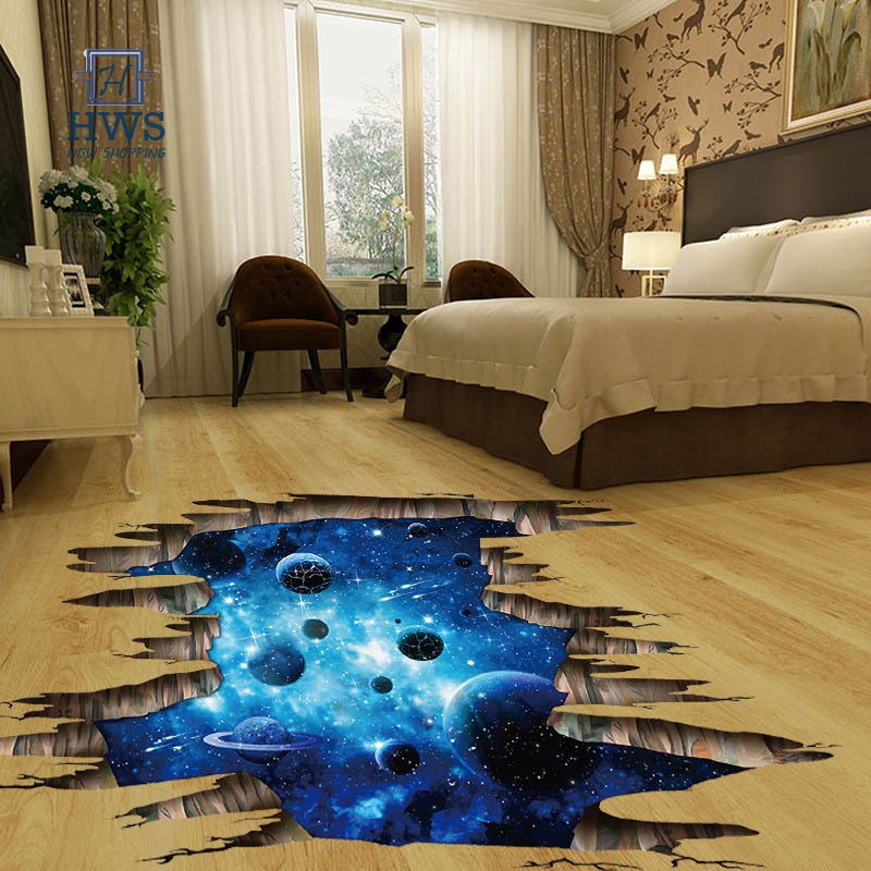 Outer Space 3d Planets Wall Stickers Living Room Bedroom Floor Pvc Diy Home Decor Decals