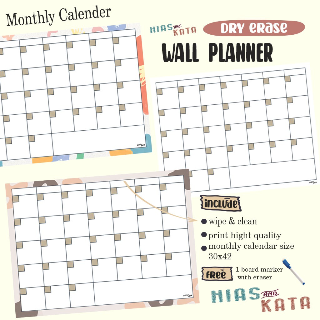 

monthly calender monthly planner monthly schedule board agenda bulanan kalender ( free 1 pcs spidol wipe & clean)