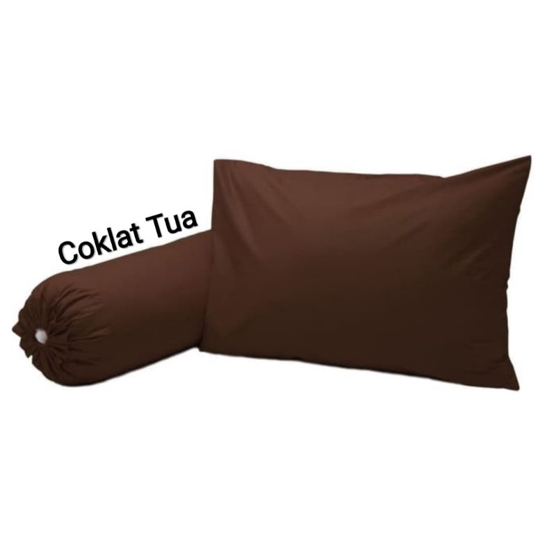Sarung bantal dan guling polos warna coklat tua isi 2 pc