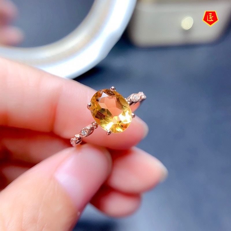 [Ready Stock]Elegant Women's Natural Oval Citrine Ring 18K Rose Gold