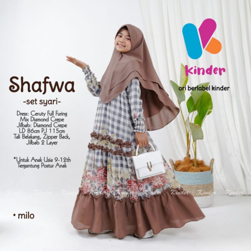 SHAFWA SET SYARI  Setelan Gamis dan Jilbab Anak Perempuan 9 - 12 Tahun  / Setelan Gamis Syari Remaja