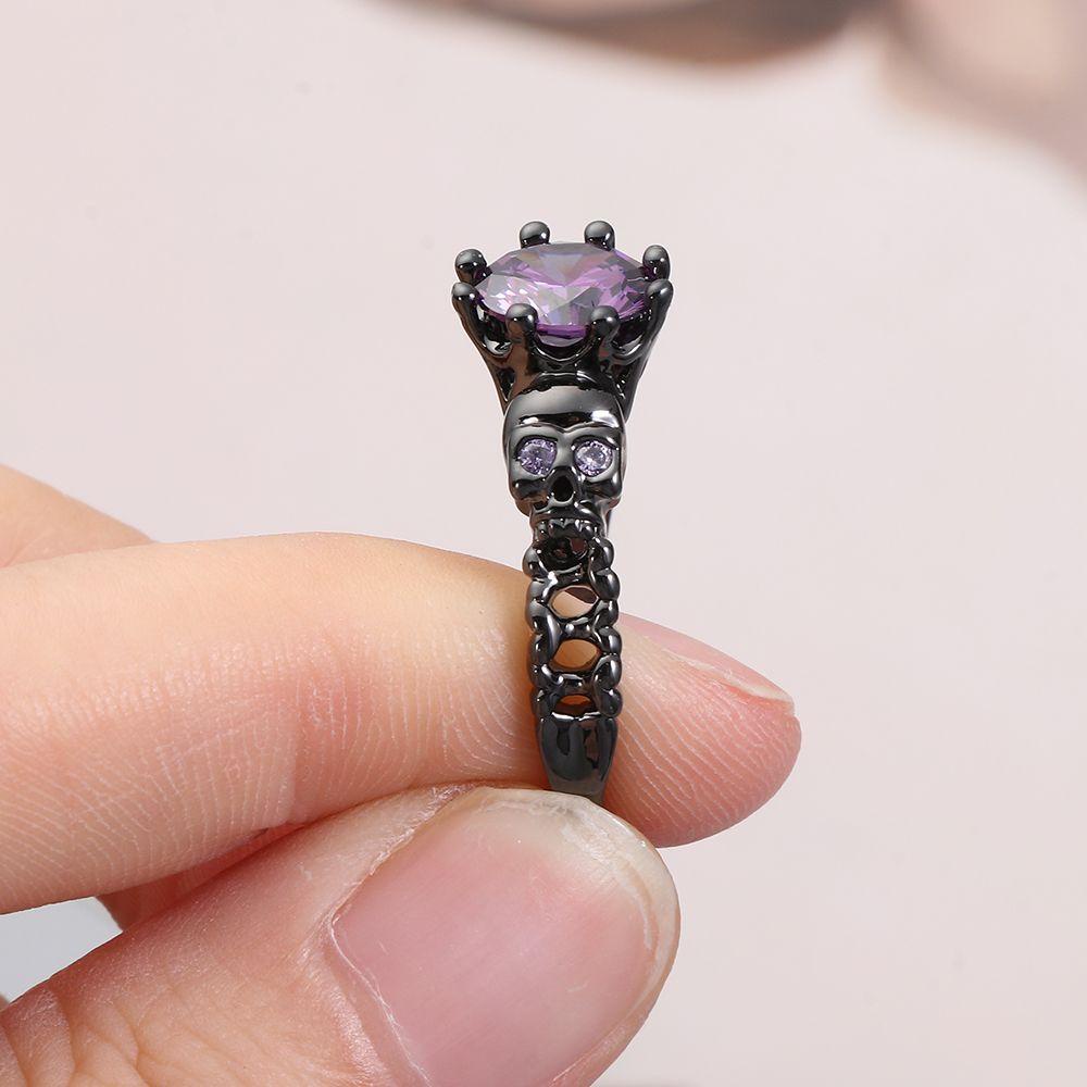 Cincin Desain Kerangka Tengkorak Bunga Halloween Gaya Retro Punk Untuk Wanita