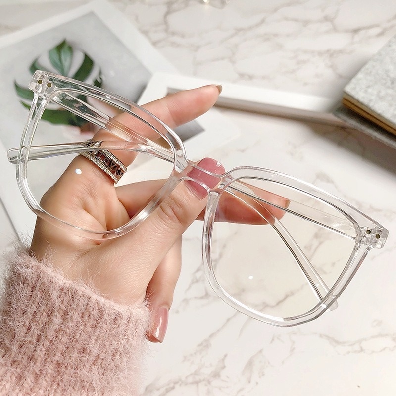 (YUZHU) COD Korea Fashion Style Oversized Square Clear Frame Kacamata Untuk Wanita Kacamata Anti Radiasi Wanita