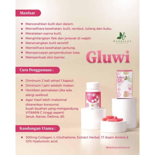 Collagen kapsul pemutih badan wanita dan pria/Gluwi by herbalove