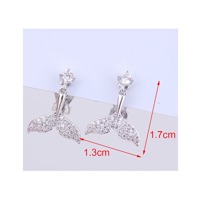 LRC Anting Jepit Fashion Copper Micro-inlaid Zircon Fish Tail Earrings A58997