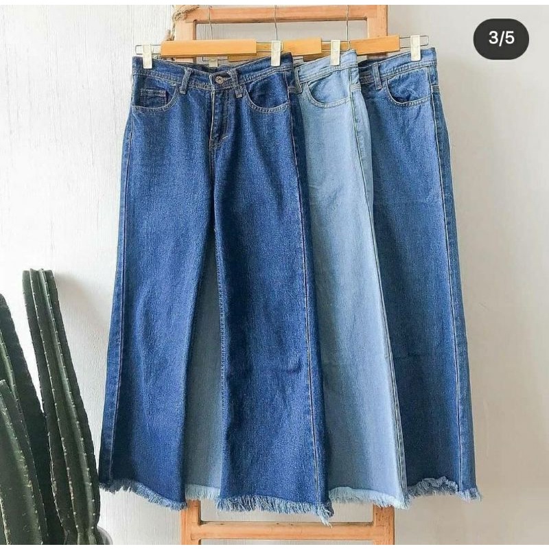 Celana kulot jeans wanita putih jins denim highwaist murah cewek cewe culote Lepis cutbray levis RWS-1