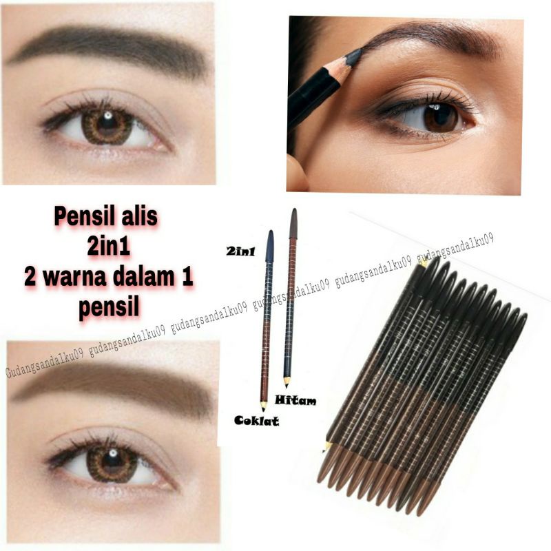 Pensil Alis 2in1 Ada 2 Warna Dalam 1 Pensil - Warna Hitam dan Coklat