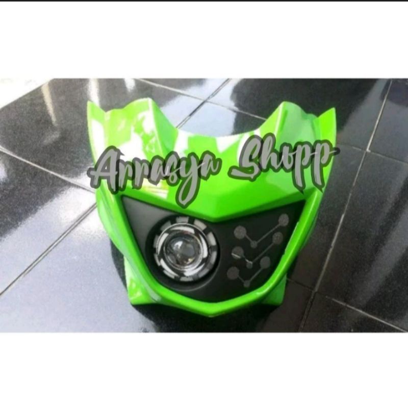 Barong batok kepala depan ninja r hijau plus reflektor lampu projie