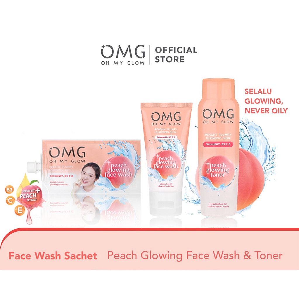 (RM) READY! OMG Peach Glowing Series | Peachy Plumpy Glowing Skin | Cream | Face Wash | Toner | Krim Wajah | Sabun Cuci Muka | BPOM OH MY GLOW FACE WASH 9gr/TONER 100ml/ CREAM 7.5gr perawatan kulit glowing OMG