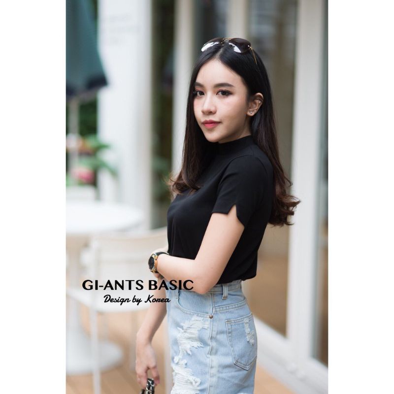 GIANT BASIC STUDIO KAOS IMPORT BANGKOK LENGAN BELAHAN BAJU FASHION WANITA