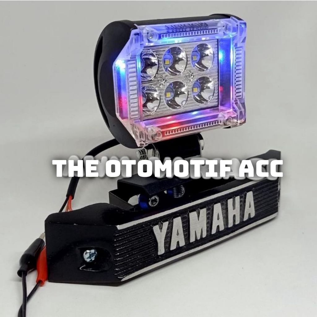 [PAKET] Lampu Depan LED 6 Mata Red + Blue 4594 Plus Breket Kumis Motor Yamaha RX - KING / Lampu Tembak 6 led nyala putih Senja Angel eye