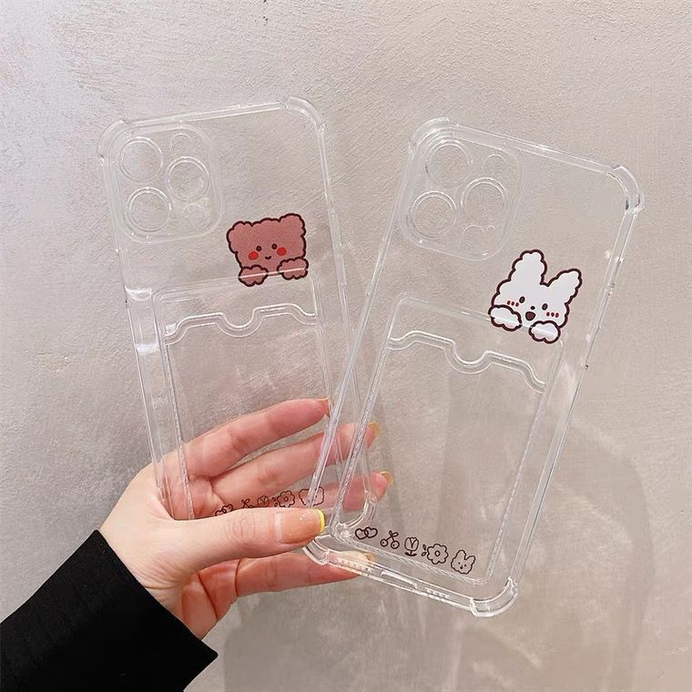 [TPC] Wallet Case Bening Transparant Plain Bear Rabbit Card Holder Phone Case IPHONE 6 6S 7 8 PLUS X XS MAX XR 11 12 13 MINI PRO MAX IP026
