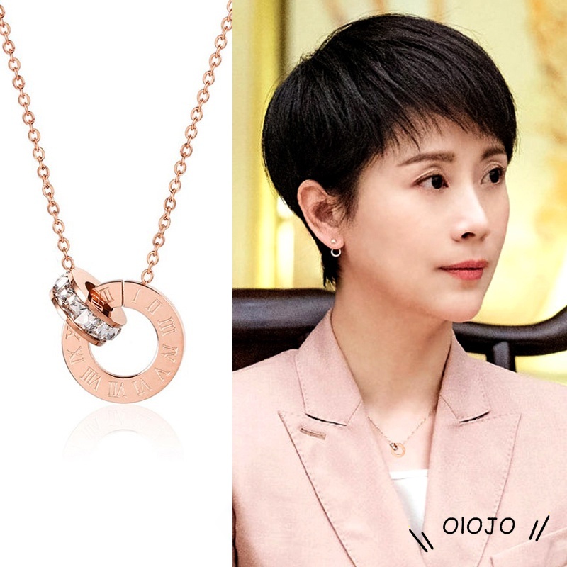 Kalung Model Cincin Ganda Bahan Titanium Steel Tidak Pudar Dan Alergi Rose Gold - ol