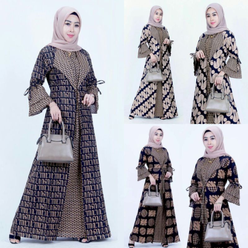 Batik Gamis Wanita Cardi Lonceng Jumbo Baju Pesta Kondangan Arisan Cantik Terbaru Murah Berkuakitas