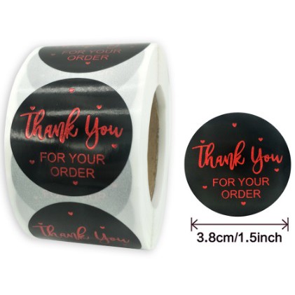 

TQ301 D3.8 Cm Per Pcs Sticker Label Logo Tempel Thank You For Your Order Bulat Seal Black Letter Red