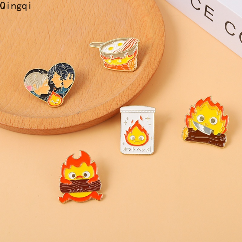 Bros Pin Enamel Desain Kartun Anime Demon Fire Castle Calcifer Untuk Fans