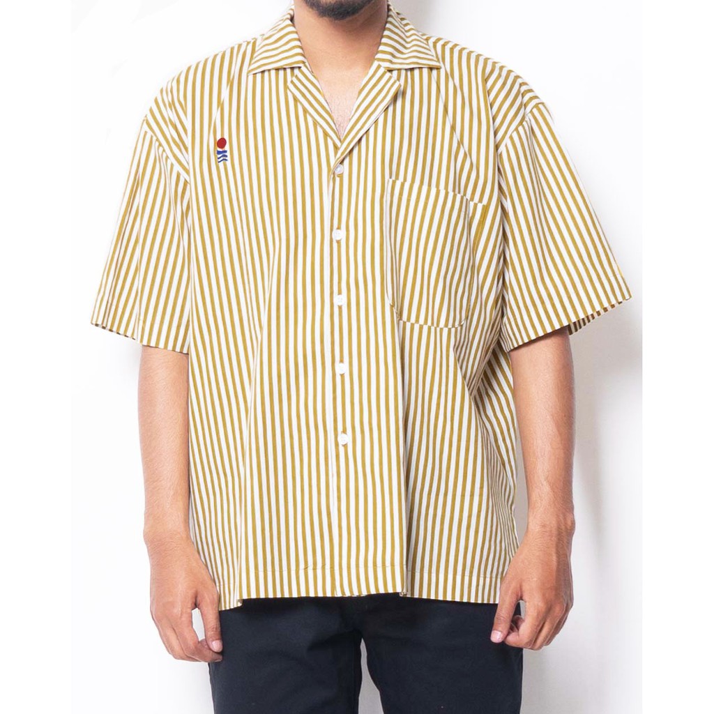 PLAIN STRIPE SHIRT - GOLD WHITE [KEMEJA SALUR]