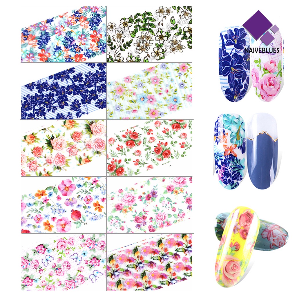 Naiveblue &gt; 10Pcs / Set Stiker Decal Transfer Motif Bunga / Hewan / Geometri / Geometri / Geometri / Geometri / Geometri / Hewan Untuk Dekorasi Nail Art