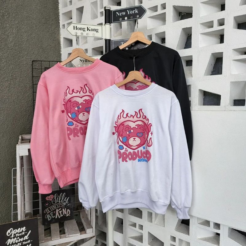 Sweater Switer Crewneck Oversize LOVE IN PRODUCE Terbaru Bahan Flecee