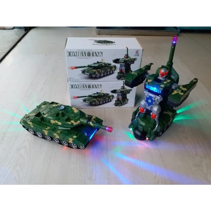 Mainan Deformation Combat Tank Mobil Berubah Jadi Robot Battle War Suara Lampu Keren