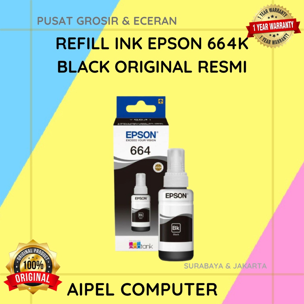 664K | REFILL INK EPSON 664K BLACK ORIGINAL RESMI