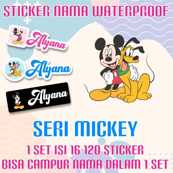 

[14-120 pcs] Sticker Nama Custom Mickey Mouse Disney