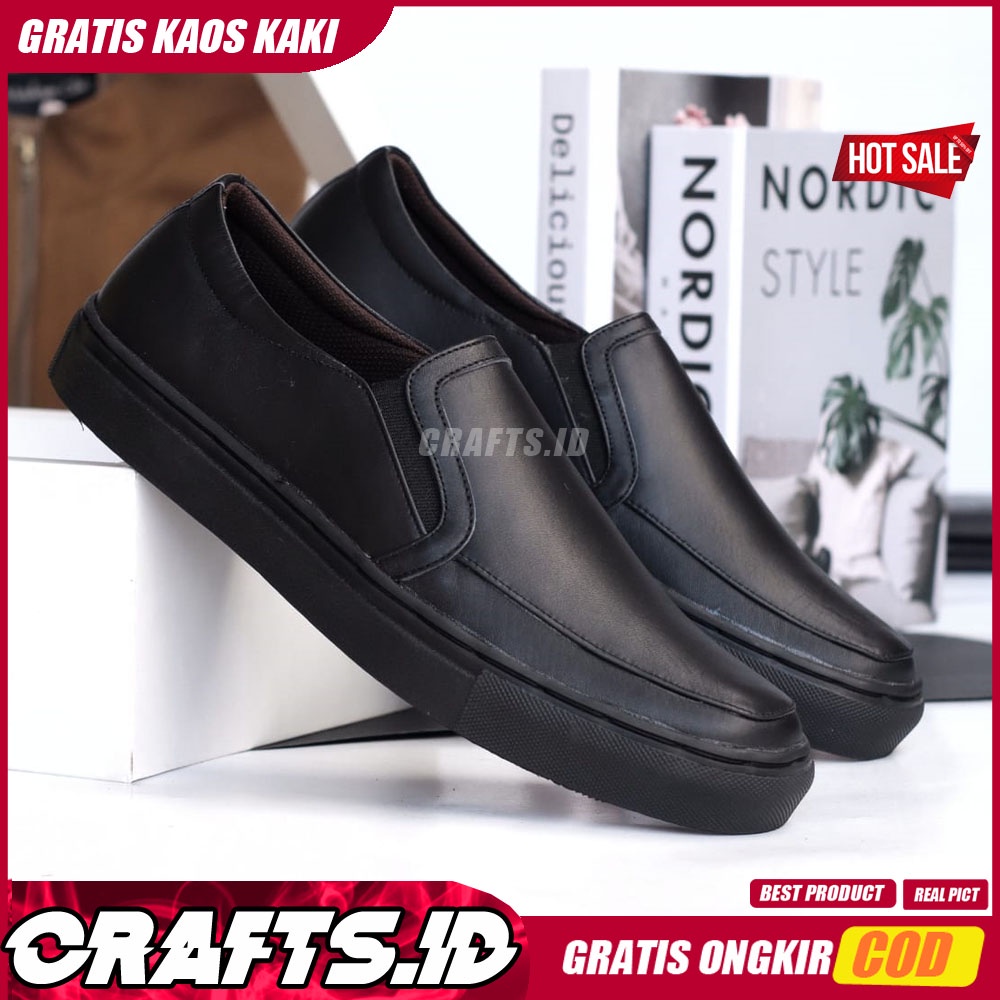 CRAFTS X MANJI Sepatu Slip On Pria Kulit Asli Sepatu Pantofel Pria Kerja Sepatu Pria Casual Kerja Sepatu Kasual Cowok/Cowo Santai Gaya Keren Kekinian AntiSlip Slop Kekinian Murah Terlaris