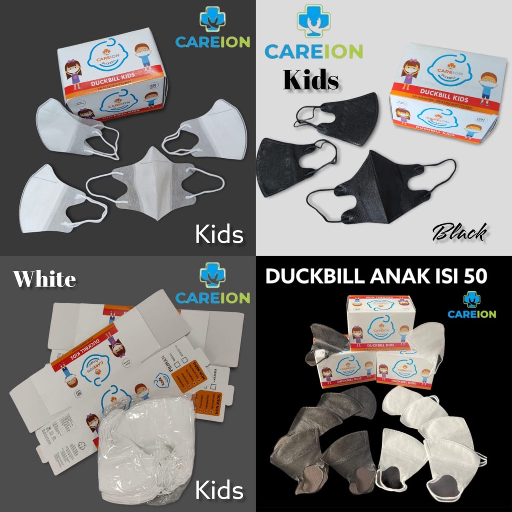 CAREION - DUCKBILL 3PLY ANAK POLOS PUTIH BOX ISI 50 MEDICAL GRADE