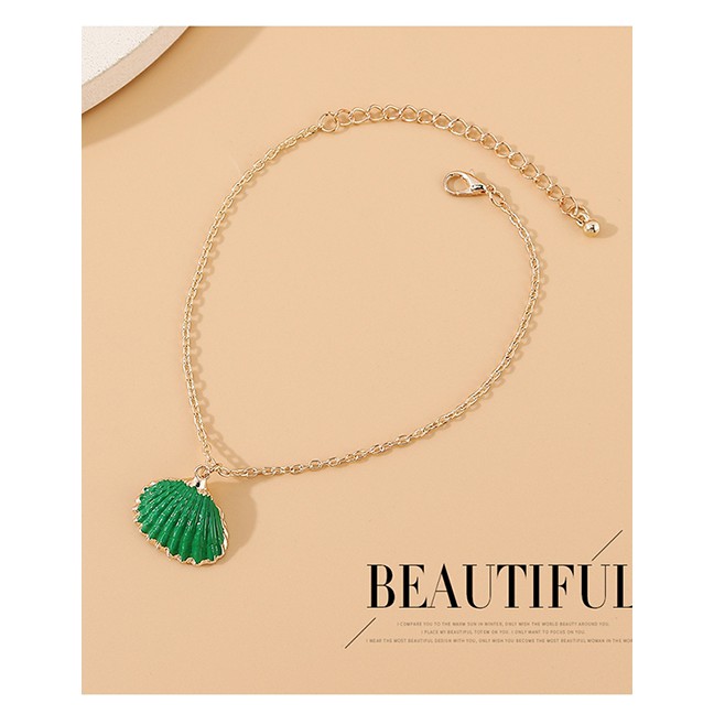 LRC Gelang Kaki Fashion Green Shell Bead Chain Alloy Y64457