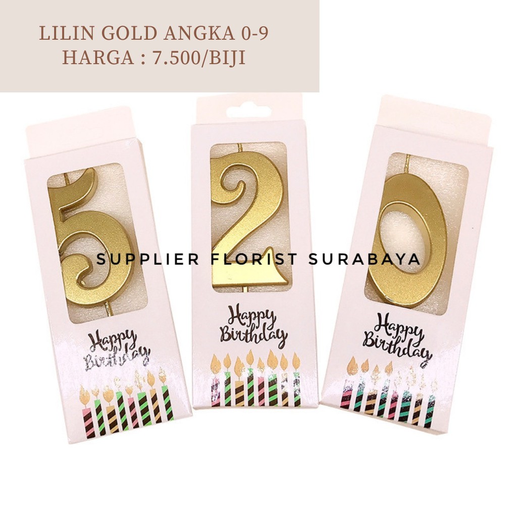 LILIN ANGKA ULANG TAHUN HAPPY BIRTHDAY GOLD 0-9