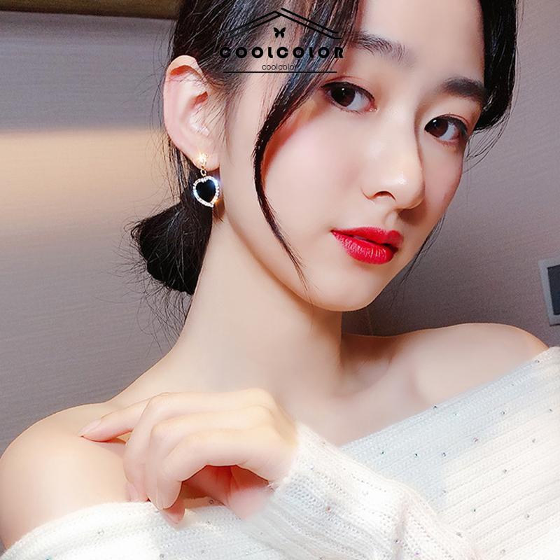 COD❤️1 Sepasang Anting Perak 925 Pejantan Pejantan Geometris Berlian Hitam Wanita Aksesoris Fashion Mewah Korea