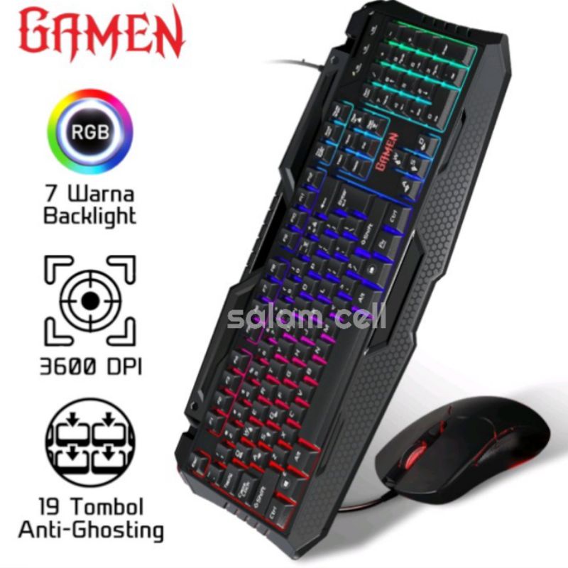 Keyboard Game GAMEN Gaming LED Backlit Mouse Keyboard Combo Station II Black Anti Ghosting 3600 DPI