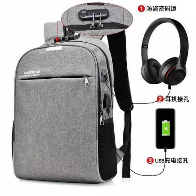 Tas Ransel Laptop Anti Maling USB Port Charger + Security Lock + Headset Port Smart Backpack