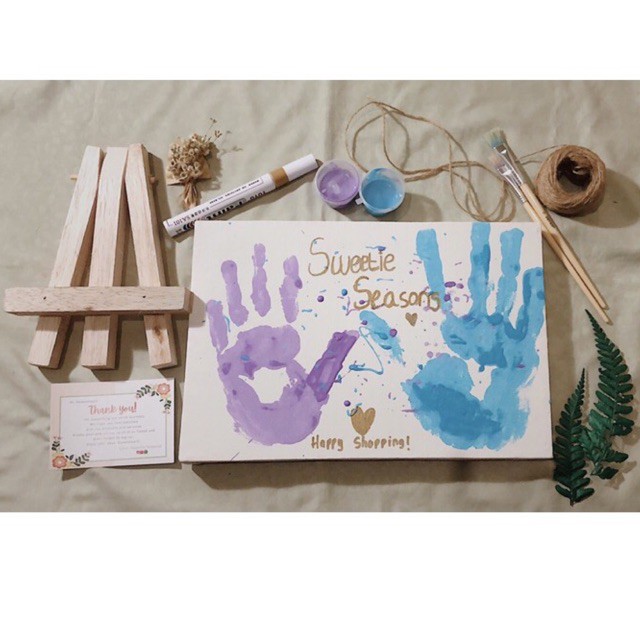 

mg [TERMASUK EASEL] DIY Handprint Painting Kit by Sweetie Seasons Canvas Lukis Set Easel Lukisan