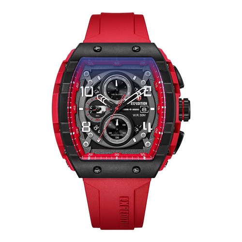 Jam Tangan Pria Expedition Chronograph E 6782 MC RBARE Black Dial Red